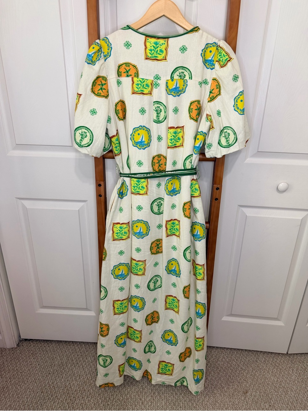 Rachel Zoe Mediterranean Print Linen Blend Belted Maxi Dress M - Picture 5 of 7